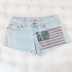 american flag graphic denim shorts
